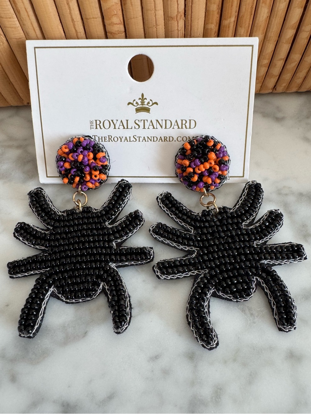 Royal Standard Spooky Spider Beaded Earrings NWT